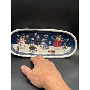 Adorable Blue Red Green Christmas Oblong Candy Dish made in China Length 11.50 "